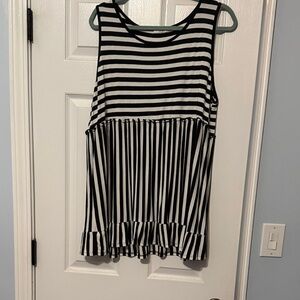 Chic Soul Black & White Striped Sleeveless Peplum Tunic